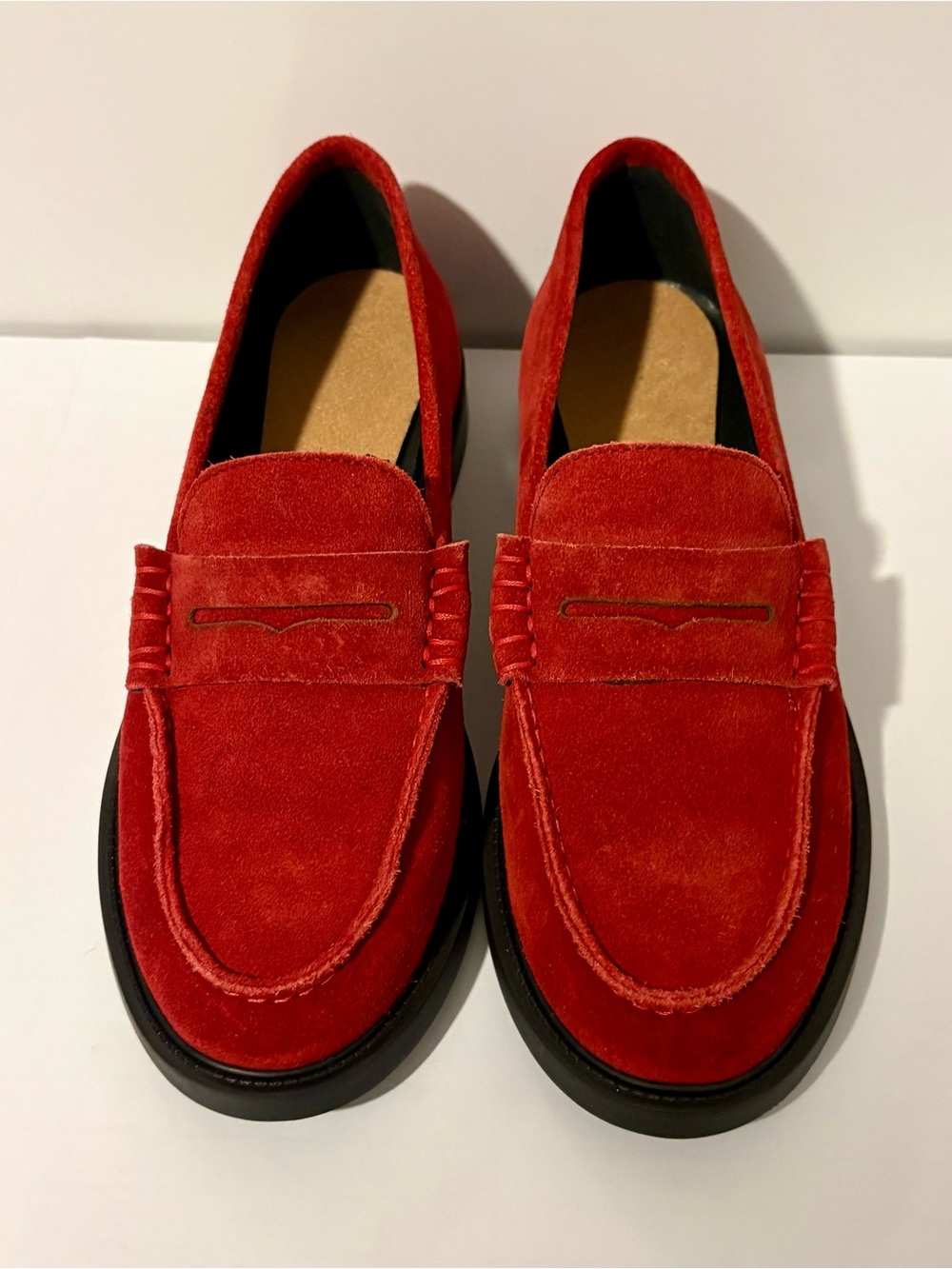 Madison Harding Women’s 8.5 Red Suede Leather Penny Loafers Made in Mexico